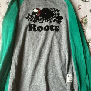 Roots Gray and Green Raglan Tee